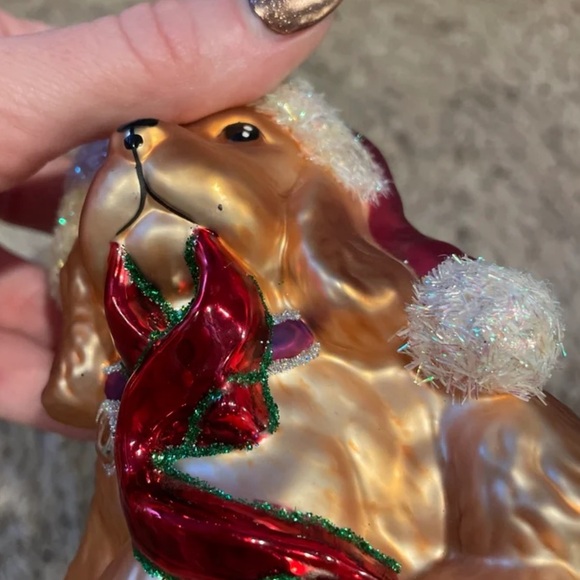 Glass Cocker Spaniel Dog Ornament with Sparkle Santa Hat - Picture 6 of 6